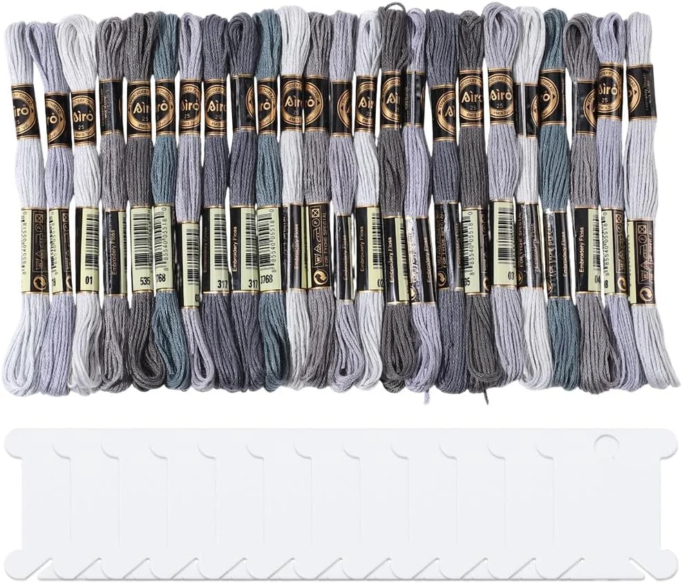 نخ گلدوزی 24 رشته ای CABODYALS، 6 رشته ای، خاکستری، گرادیان رنگارنگ، دستبندهای دوستی، نخ کوک متقاطع، بسته عمده با 12 قرقره نخ برای ساخت دستبند، خیاطی، بافندگی، صنایع دستی
