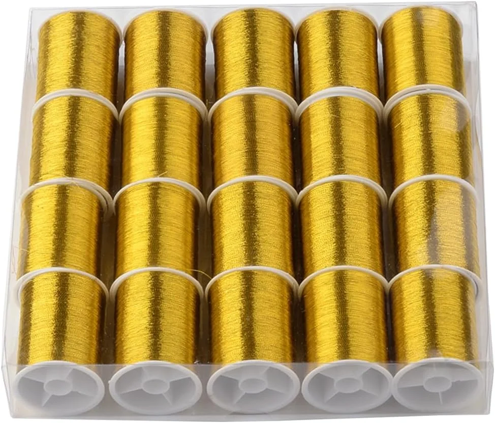 کابودیالز 20 قرقره کوچک نخ طلایی متالیک گلدوزی لحاف دوزی سیم مفتول PET ماشین اکلیلی رشته طلایی نخ قرقره سوزن دوزی براق برای خیاطی ساخت ماشین آلات تزئین لباس