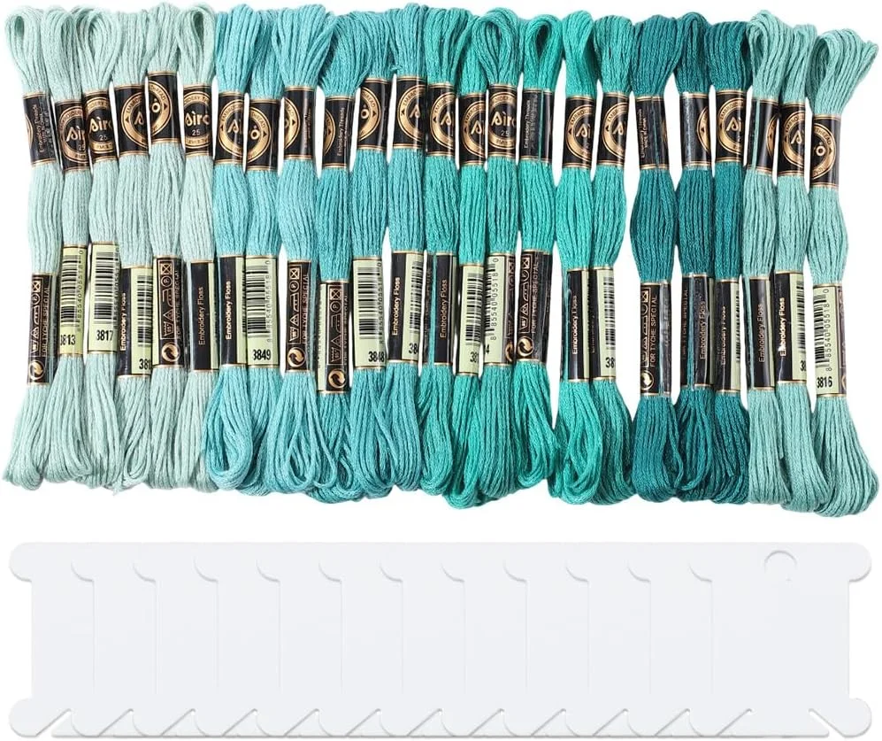 نخ گلدوزی سبز CABODYALS، 24 کلاف 6 رشته ای، نخ کوک متقاطع گرادیانی رنگارنگ، نخ دستبند دوستی، بسته عمده با 12 ماسوره نخ برای خیاطی، بافتنی دستی، صنایع دستی و DIY