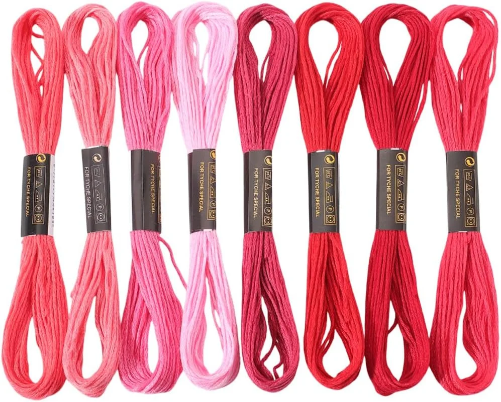 نخ گلدوزی CABODYALS، 8 کلاف، 6 رشته، قرمز، نخ رنگارنگ گرادیانی، نخ کوک صلیبی، ساخته شده از پلی استر، نخ دستبند دوستی برای ساخت جواهرات، خیاطی دستی، بافندگی، صنایع دستی خیاطی