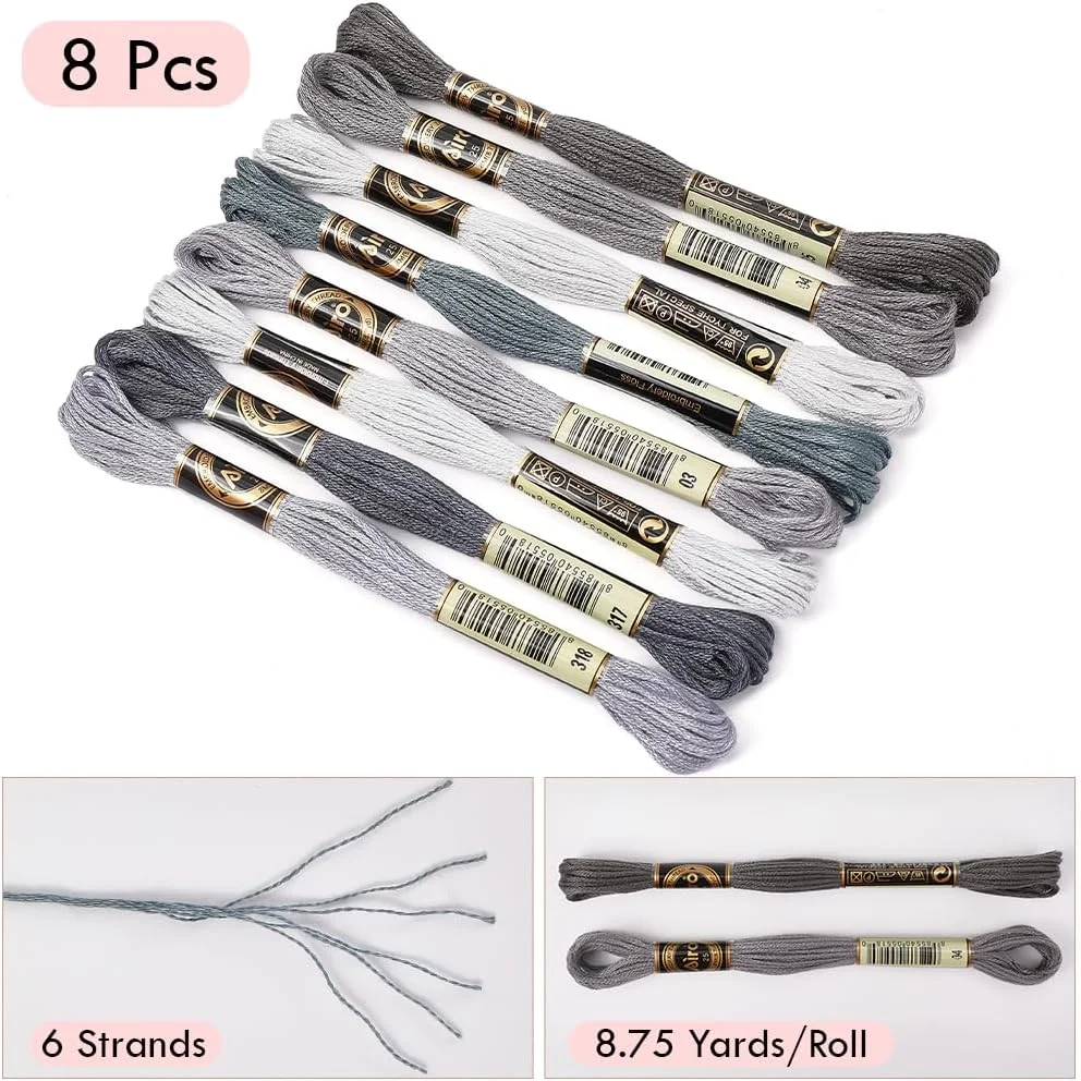 نخ گلدوزی 8 رشته ای CABODYALS، 70 یارد، خاکستری، نخ دوستی، نخ گلدوزی 6 رشته ای، گرادیان رنگی، نخ بخیه متقاطع، نخ سوزنی برای دوخت، ساخت دستبند، بخیه متقاطع