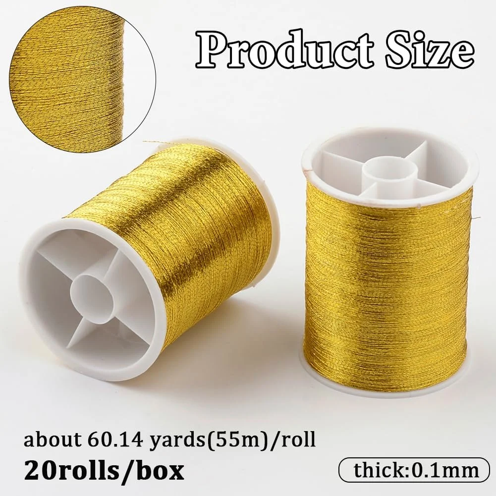 کابودیالز 20 قرقره کوچک نخ طلایی متالیک گلدوزی لحاف دوزی سیم مفتول PET ماشین اکلیلی رشته طلایی نخ قرقره سوزن دوزی براق برای خیاطی ساخت ماشین آلات تزئین لباس