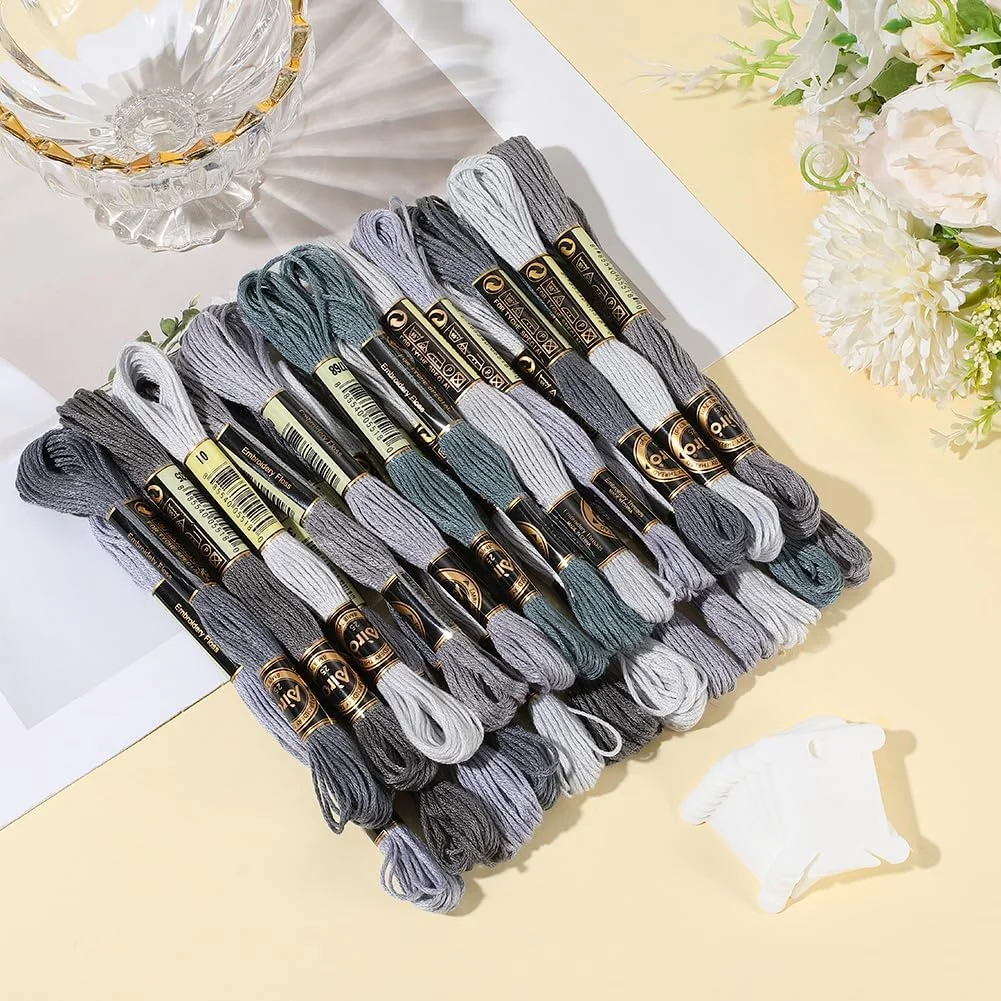 نخ گلدوزی 24 رشته ای CABODYALS، 6 رشته ای، خاکستری، گرادیان رنگارنگ، دستبندهای دوستی، نخ کوک متقاطع، بسته عمده با 12 قرقره نخ برای ساخت دستبند، خیاطی، بافندگی، صنایع دستی