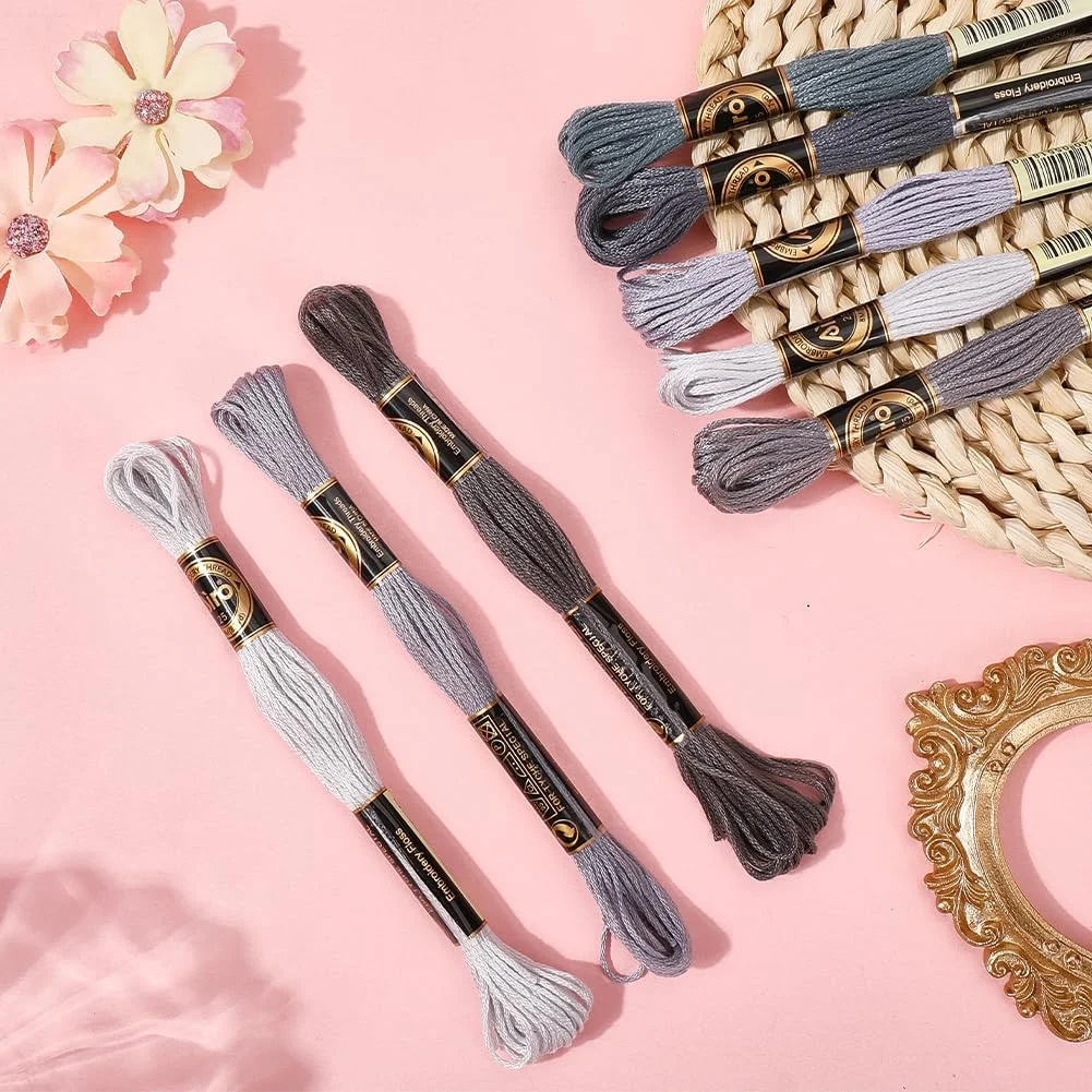 نخ گلدوزی 8 رشته ای CABODYALS، 70 یارد، خاکستری، نخ دوستی، نخ گلدوزی 6 رشته ای، گرادیان رنگی، نخ بخیه متقاطع، نخ سوزنی برای دوخت، ساخت دستبند، بخیه متقاطع