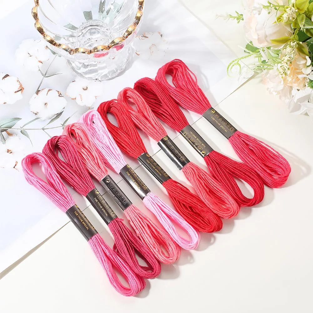 نخ گلدوزی CABODYALS، 8 کلاف، 6 رشته، قرمز، نخ رنگارنگ گرادیانی، نخ کوک صلیبی، ساخته شده از پلی استر، نخ دستبند دوستی برای ساخت جواهرات، خیاطی دستی، بافندگی، صنایع دستی خیاطی