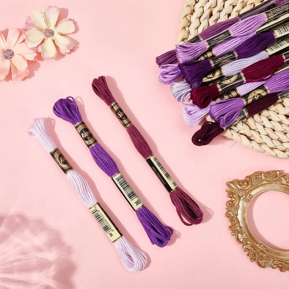 نخ گلدوزی پلی استر گرادیان بنفش 12 رشته ای CABODYALS، 105 یارد، نخ کوک متقاطع، نخ رنگارنگ دستبندهای دوستی، نخ صنایع دستی برای نوک سوزن برای خیاطی، صنایع دستی، تولد، عروسی، خیاطی