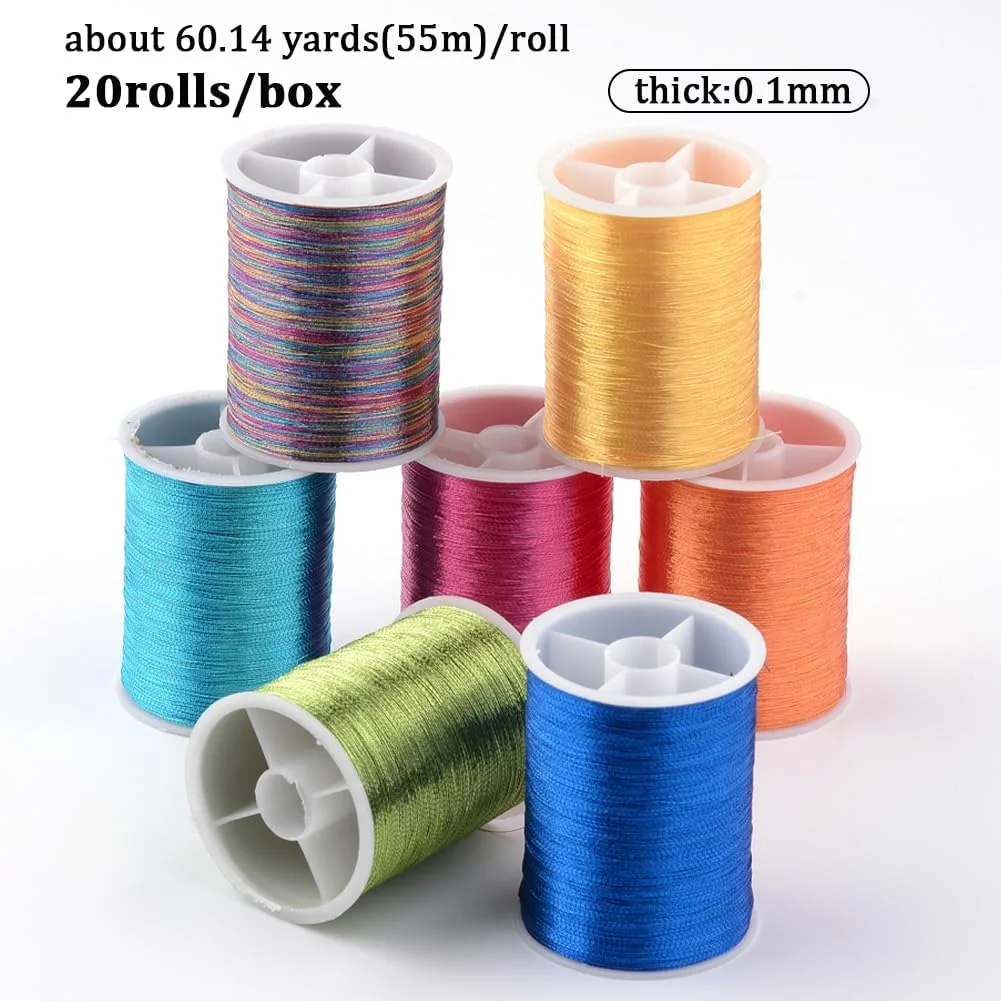 نخ گلدوزی اکلیلی CABODYALS، 20 قرقره، نخ فلزی براق، مجموعه ای از نخ های پلی استر سیم دار، مناسب برای ساخت دستبند، بافت عمده، پلی استر درخشان کوچک طلایی نرم اکلیلی برای دوخت و ساخت لباس و صنایع دستی