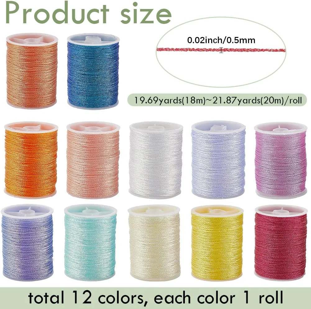 مجموعه نخ خیاطی 12 عددی CABODYALS، 18 متری، چند منظوره، پلی استر، رنگارنگ، گلدوزی، 6 لایه، مناسب برای خیاطی دستی و ماشینی، مسافرت