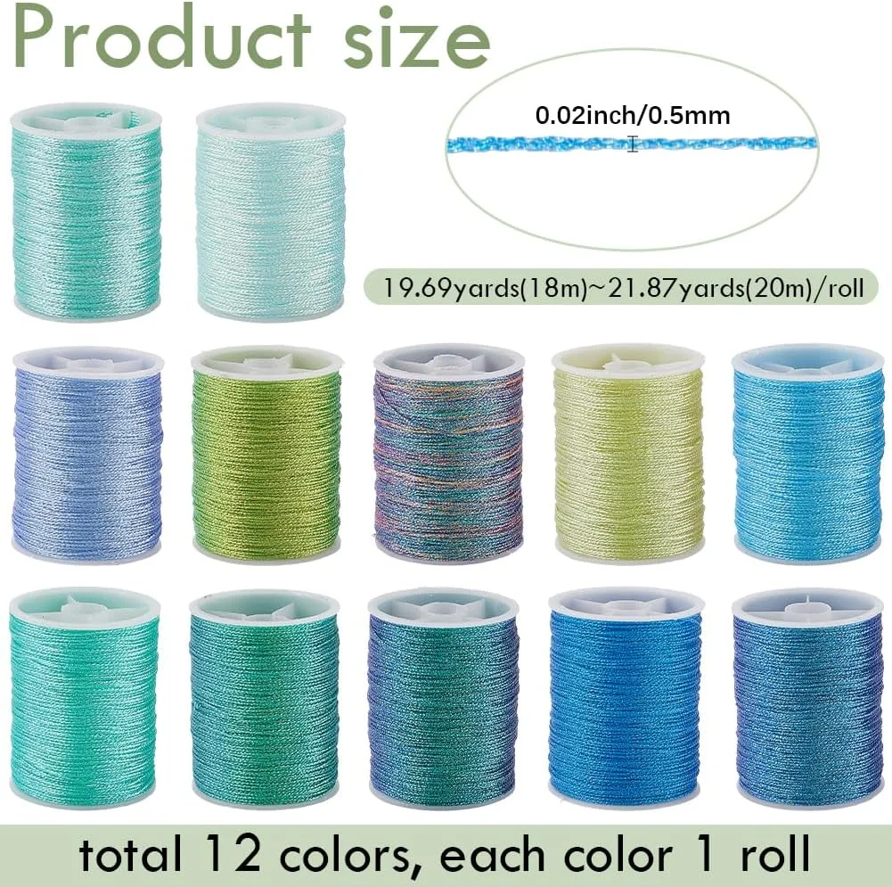 بسته 12 عددی نخ خیاطی CABODYALS 18 متری، مجموعه متنوع نخ های رنگارنگ گلدوزی مبتدی، مجموعه عمده طناب پلی استر مسافرتی، نخ های همه منظوره برای دوخت دستی و ماشینی، مهره دوزی