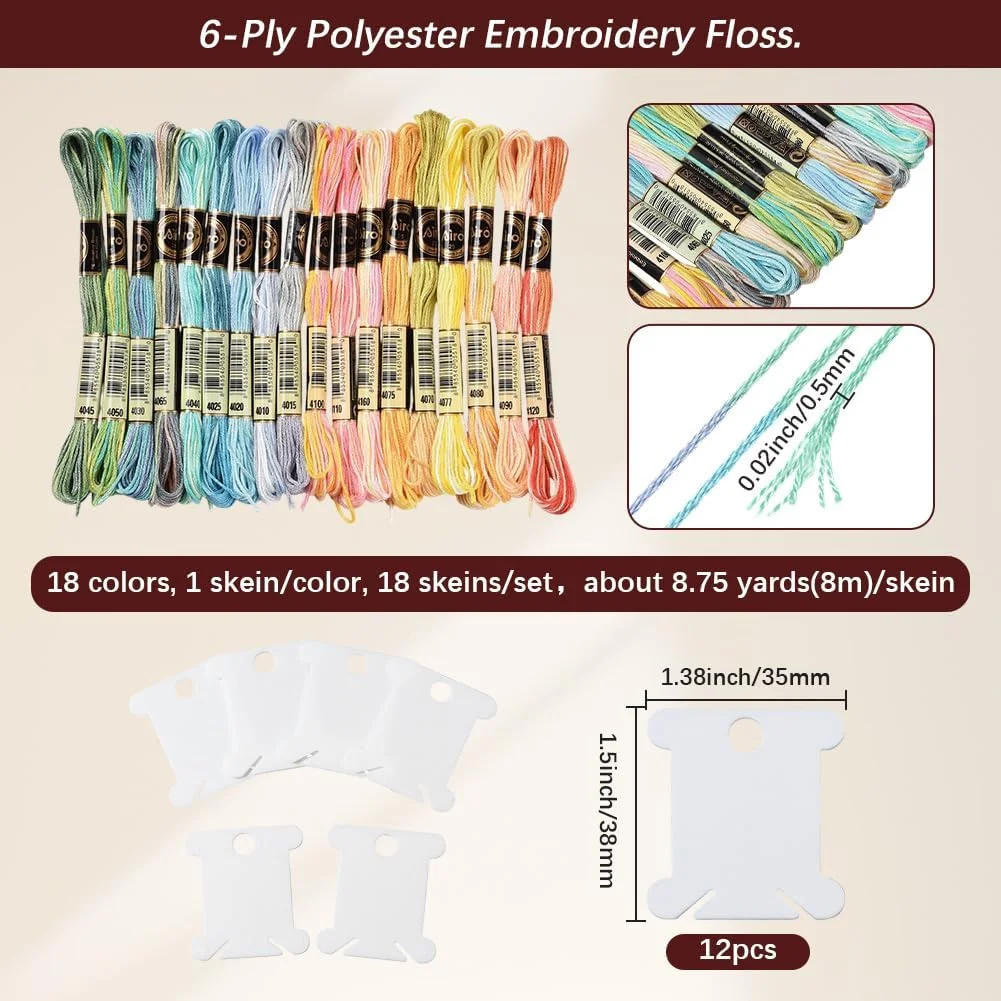 نخ گلدوزی رنگارنگ CABODYALS، 18 توپ، 6 رشته، نخ های کوک متقاطع رنگارنگ، نخ های دستبند دوستی گرادیانی پلی استر با 12 قرقره نخ برای خیاطی، بافندگی، صنایع دستی DIY