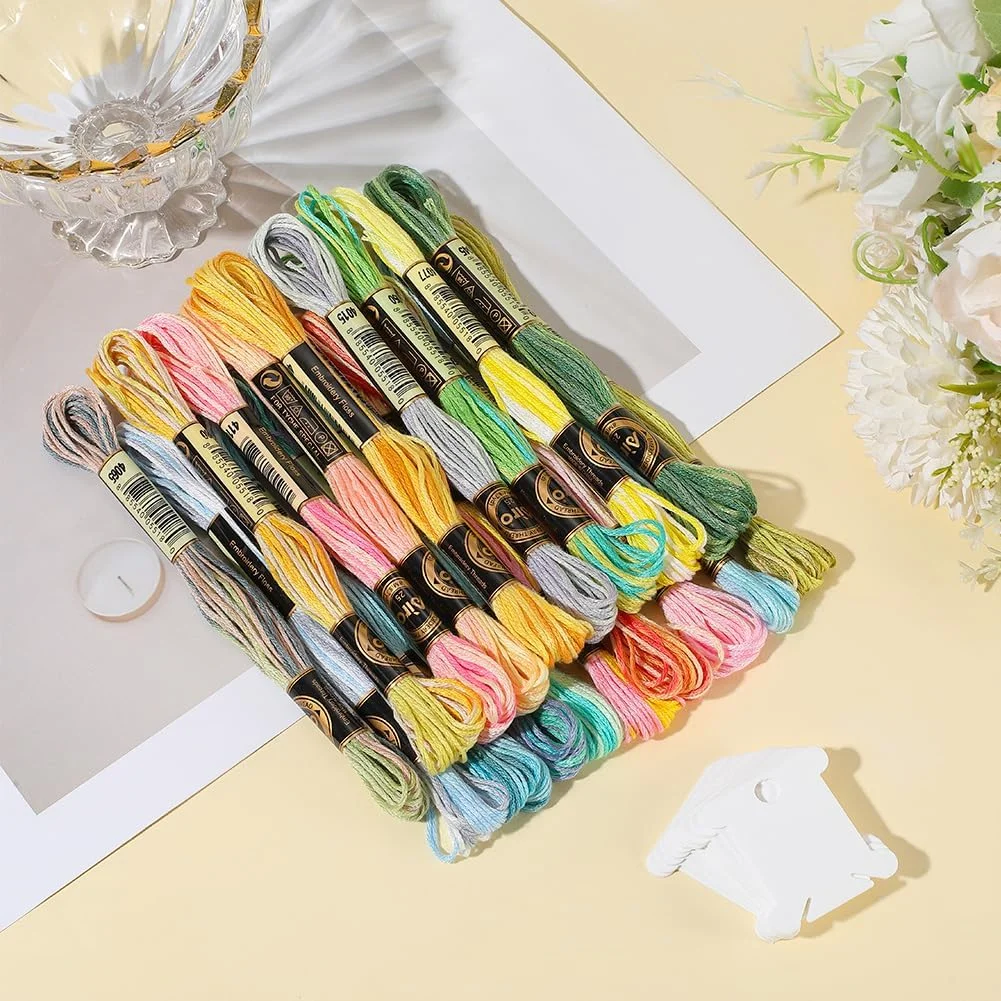 نخ گلدوزی رنگارنگ CABODYALS، 18 توپ، 6 رشته، نخ های کوک متقاطع رنگارنگ، نخ های دستبند دوستی گرادیانی پلی استر با 12 قرقره نخ برای خیاطی، بافندگی، صنایع دستی DIY