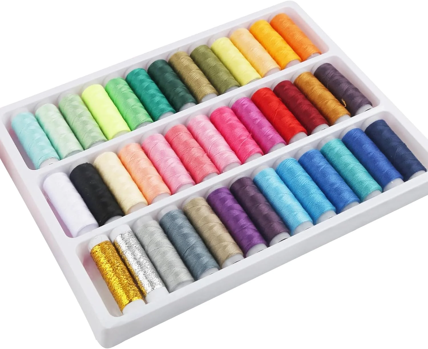 نخ خیاطی دستی Businey با جعبه سوزن و نخ، نخ های چرخ خیاطی، 39 قرقره نخ پنبه ای رنگی مخلوط، نخ خیاطی برای چرخ خیاطی