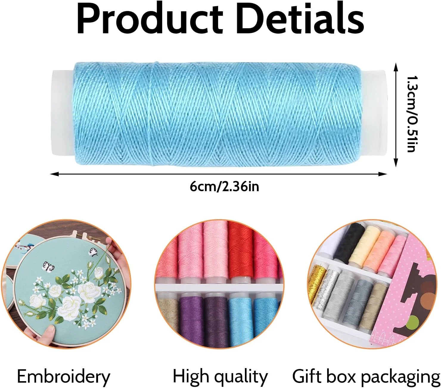 نخ خیاطی دستی Businey با جعبه سوزن و نخ، نخ های چرخ خیاطی، 39 قرقره نخ پنبه ای رنگی مخلوط، نخ خیاطی برای چرخ خیاطی