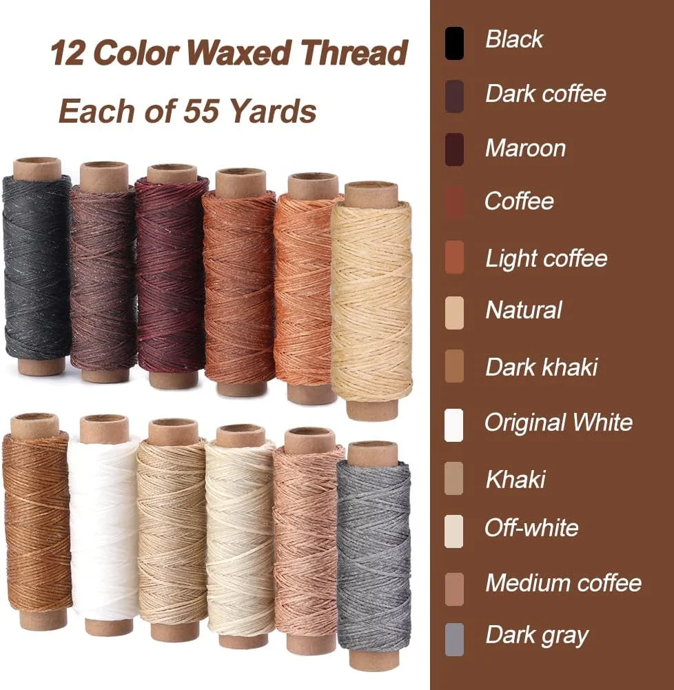 نخ موم زده چرم دوزی BUTUZE، 660 یارد - نخ بخیه 150D، 55 یارد در هر قرقره، مناسب برای صنایع دستی چرمی DIY، صحافی، تعمیر کفش، دوخت چرم