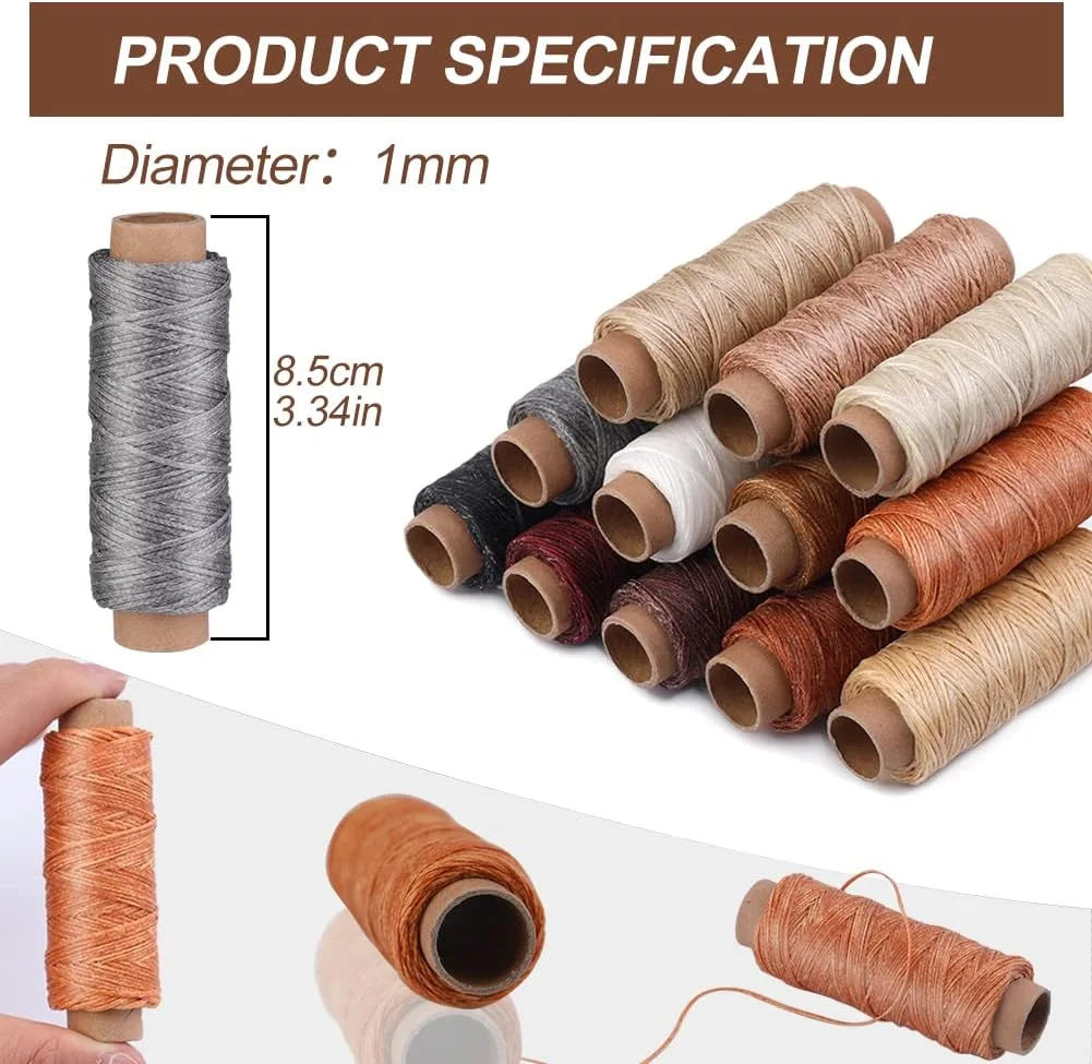 نخ موم زده چرم دوزی BUTUZE، 660 یارد - نخ بخیه 150D، 55 یارد در هر قرقره، مناسب برای صنایع دستی چرمی DIY، صحافی، تعمیر کفش، دوخت چرم