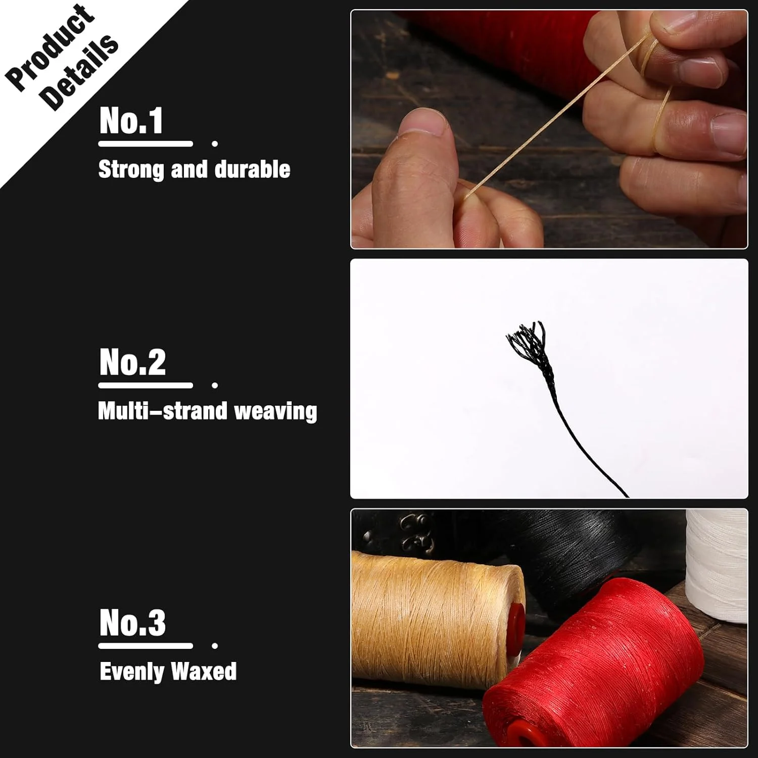 نخ موم زده BUTUZE، نخ چرمی 500 متری برای دوخت دستی، نخ مومی، نخ ضخیم موم زده تخت کتانی برای صحافی کتاب، کفش، صنایع دستی چرمی