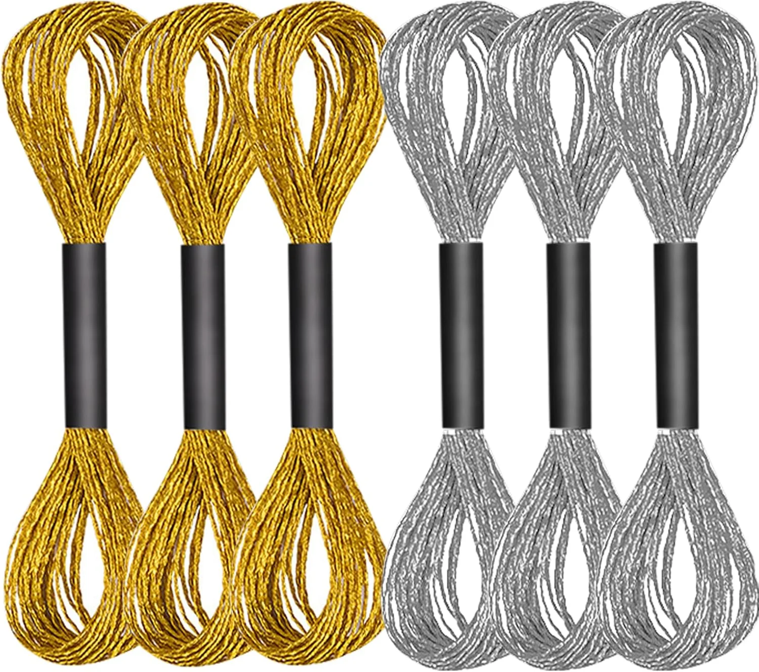 بسته 6 عددی نخ گلدوزی BUOKSLLY، نخ های کوک متقاطع، نخ گلدوزی 8 متری طلایی متالیک، نخ های گلدوزی متالیک، نخ متالیک طلایی و نقره ای، ست کوک متقاطع رنگ طلایی برای صنایع دستی