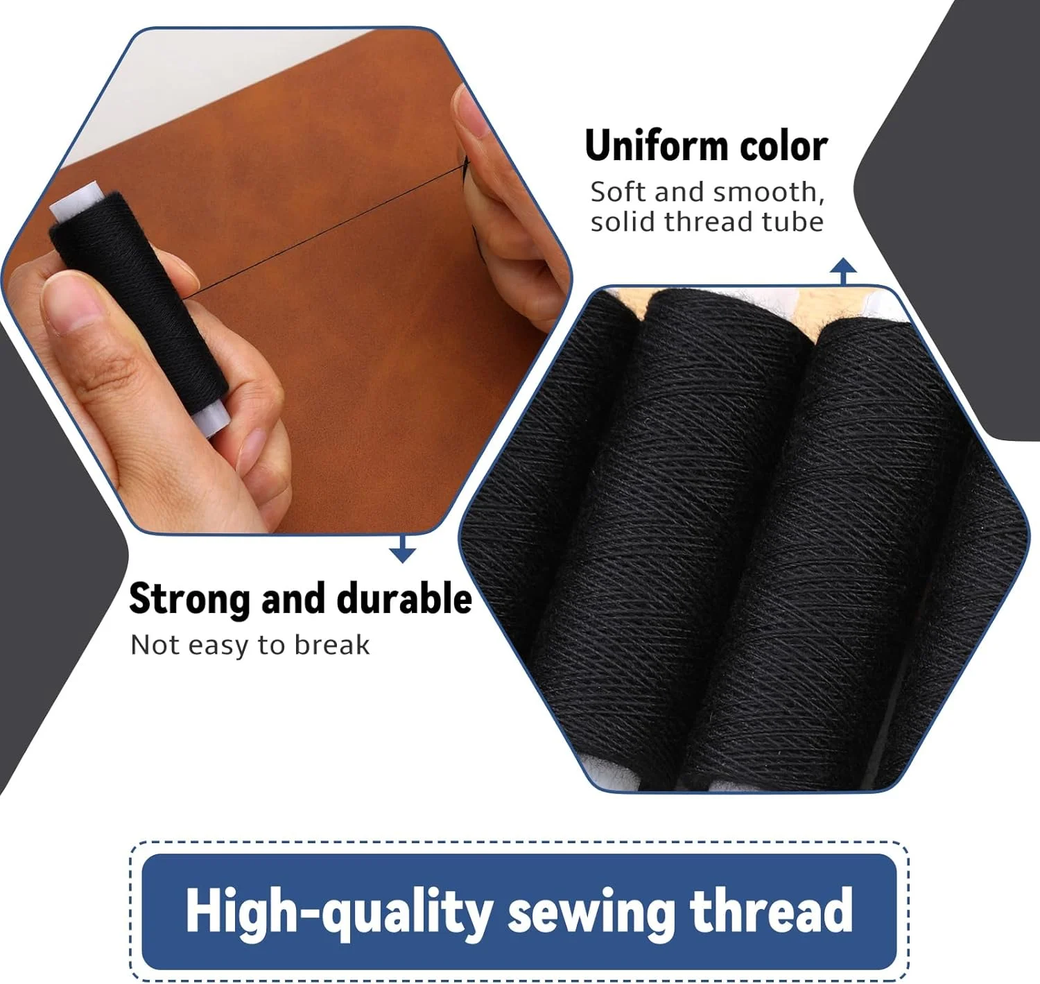 نخ خیاطی مشکی Bupete، نخ خیاطی 400 یاردی، 2 رول نخ پلی استر برای گلدوزی با ماشین خیاطی و دوخت دستی