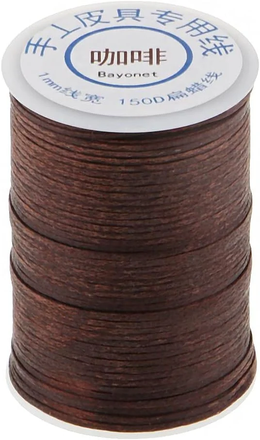 یک رول نخ موم زده پلی استر بافته شده 150D مناسب برای چرم، روکش مبلمان - قهوه ای