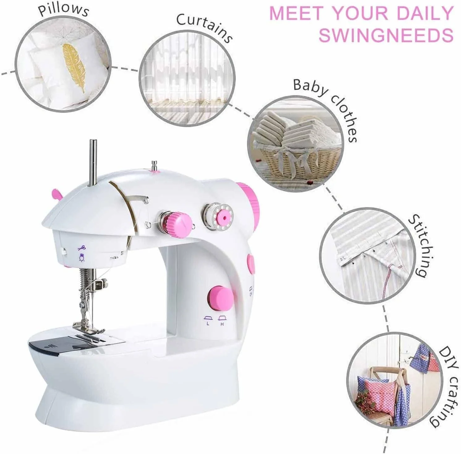 چرخ خیاطی کوچک BREAUX، چرخ خیاطی چند منظوره برقی قابل حمل با نخ دوبل و 2 سرعت قابل تنظیم، دارای چراغ و پدال پا برای مصارف خانگی، مسافرتی و مبتدی چرخ خیاطی کوچک BREAUX، چرخ خیاطی چند منظوره برقی قابل حمل با نخ دوبل و 2 سرعت قابل تنظیم، دارای چراغ و پدال پا برای مصارف خانگی، مسافرتی و مبتدی