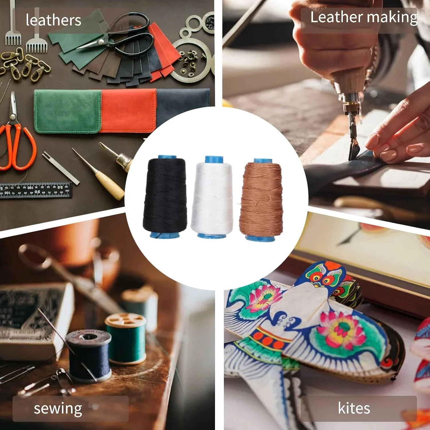 نخ نایلونی پیوندی، نخ خیاطی سنگین برای بافت جین و فضای باز، 3 رنگ نخ نایلونی پیوندی، نخ خیاطی سنگین برای بافت جین و فضای باز، 3 رنگ