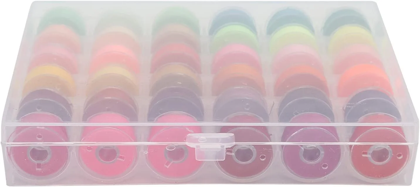 ست نخ خیاطی پلی استر 36 رنگی Grids با جعبه بوبین شفاف برای چرخ خیاطی