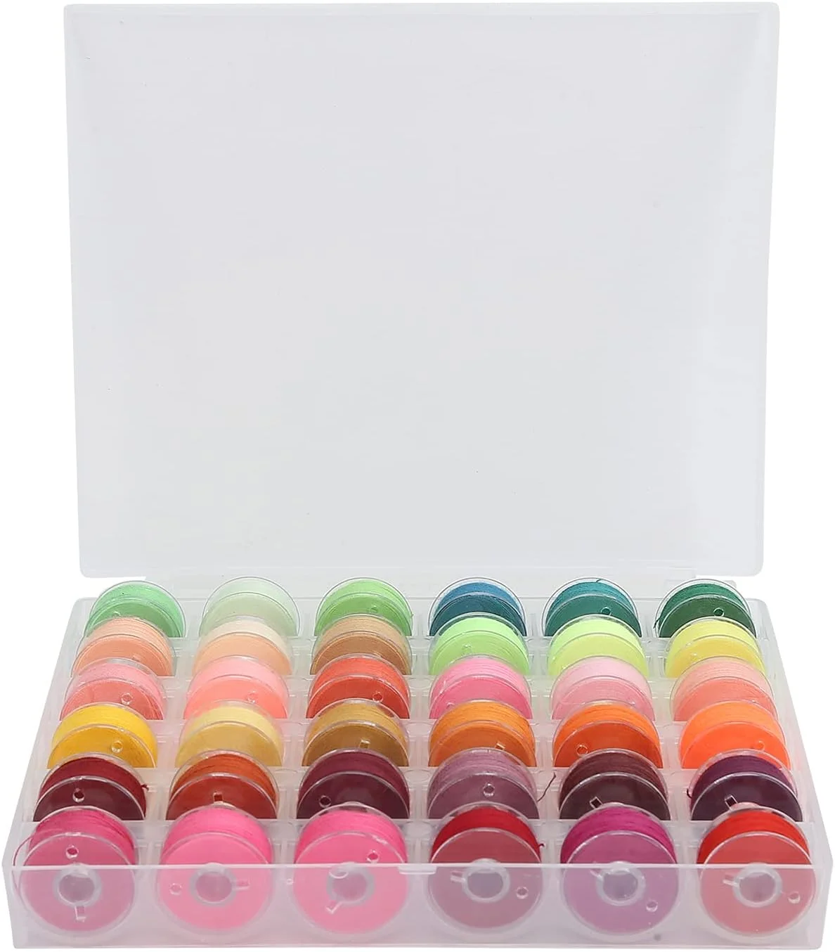 ست نخ خیاطی پلی استر 36 رنگی Grids با جعبه بوبین شفاف برای چرخ خیاطی