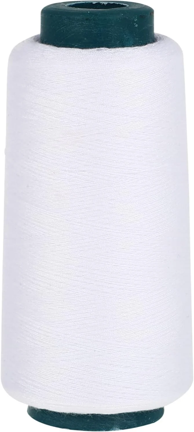 نخ خیاطی سفید رنگ 3000 یاردی مناسب چرخ خیاطی - قرقره نخ پنبه ای سفید برای لحاف دوزی، نخ خیاطی پلی استر قوی برای چرخ خیاطی سفید