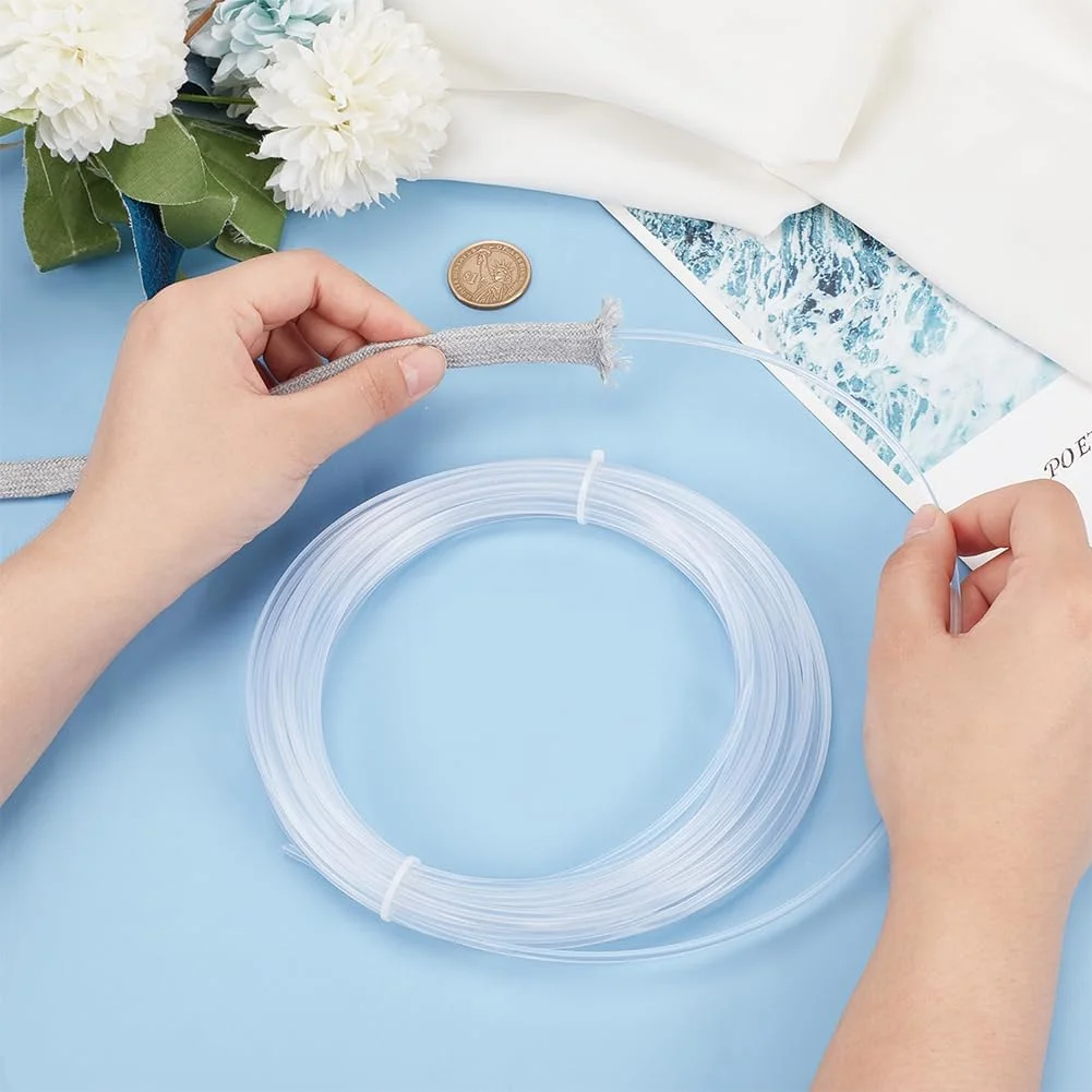 رول فنر پلاستیکی 10 متری BENECREAT، نوارهای فنر دوزی PP 3 میلی متری، فنر دوزی توری گرد سفید برای لوازم خیاطی سوتین لباس زیر زنانه، لوازم DIY لباس عروس