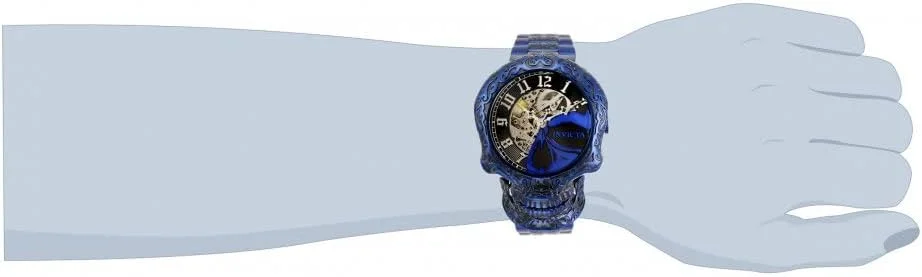 ساعت مچی مردانه اینویکتا سری هنرمندانه مدل Skull با صفحه اسکلتونی اتوماتیک و برچسب آبی و بند استیل ضد زنگ 50 میلی متری