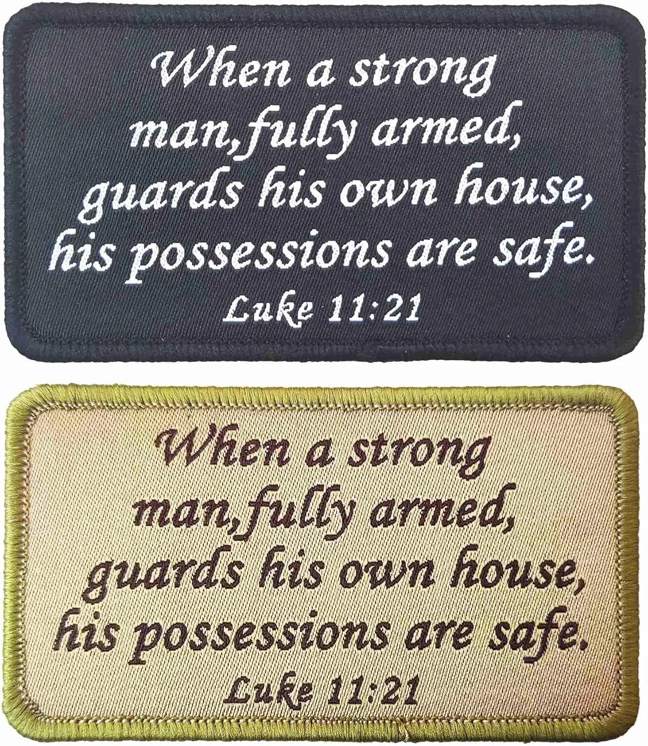 BDIHS 2 عدد نشان اخلاقی تاکتیکی لوقا 11:21، آیه کتاب مقدس، نشان گلدوزی شده مرد قوی مسلح با قلاب و حلقه (A04)