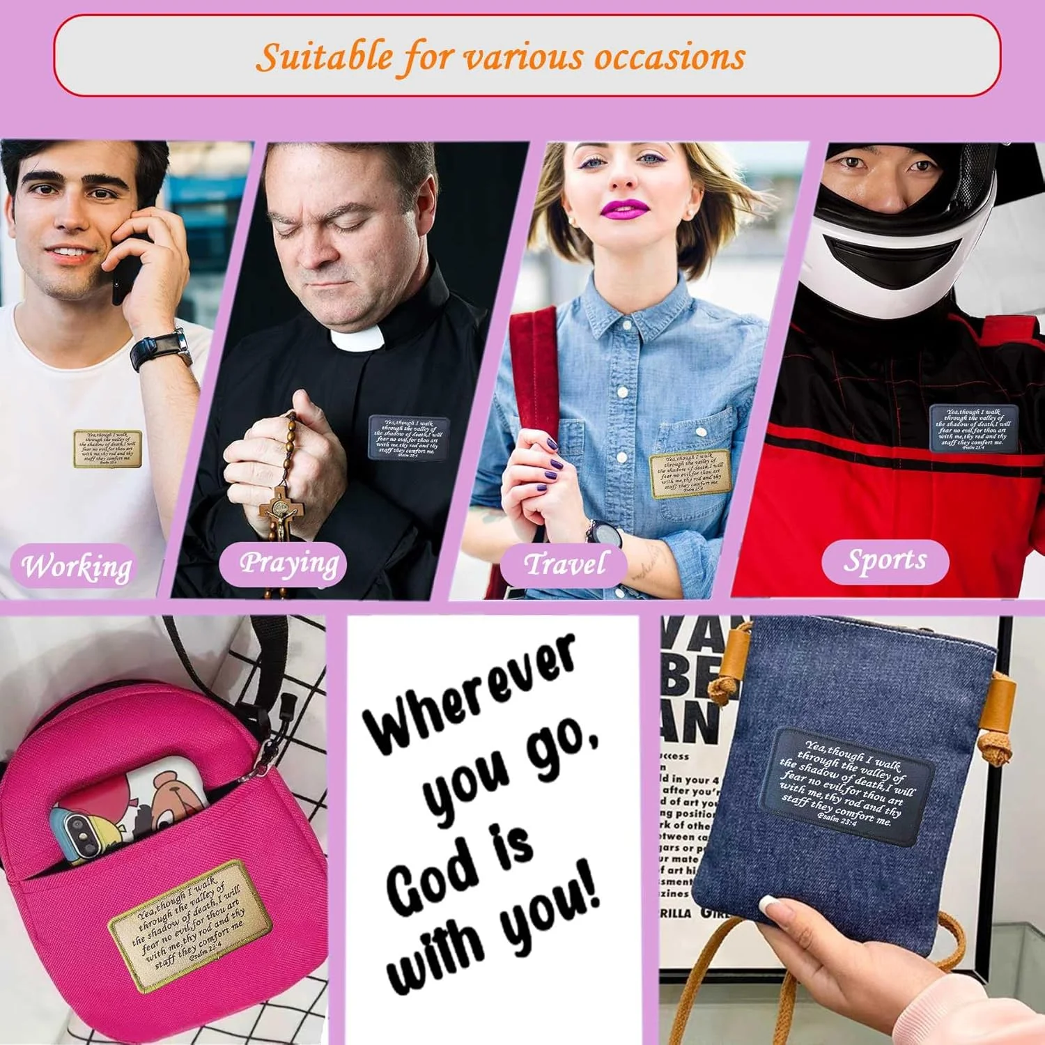 تکه های کتاب مقدس مزمور 23:4 عیسی BDIHS، مجموعه 2 عددی تکه های اخلاقی گلدوزی شده آیه کتاب مقدس، عبور از دره سایه مرگ برای کلاه ها کیف ها کوله پشتی جلیقه تاکتیکی