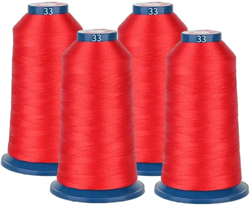 نخ گلدوزی قرمز BAi، نخ ماشین با قرقره سایز بزرگ 100% پلی استر - بسته 3 عددی 5000 متری (120D/2) نخ بادوام برای ماشین های گلدوزی پرسرعت