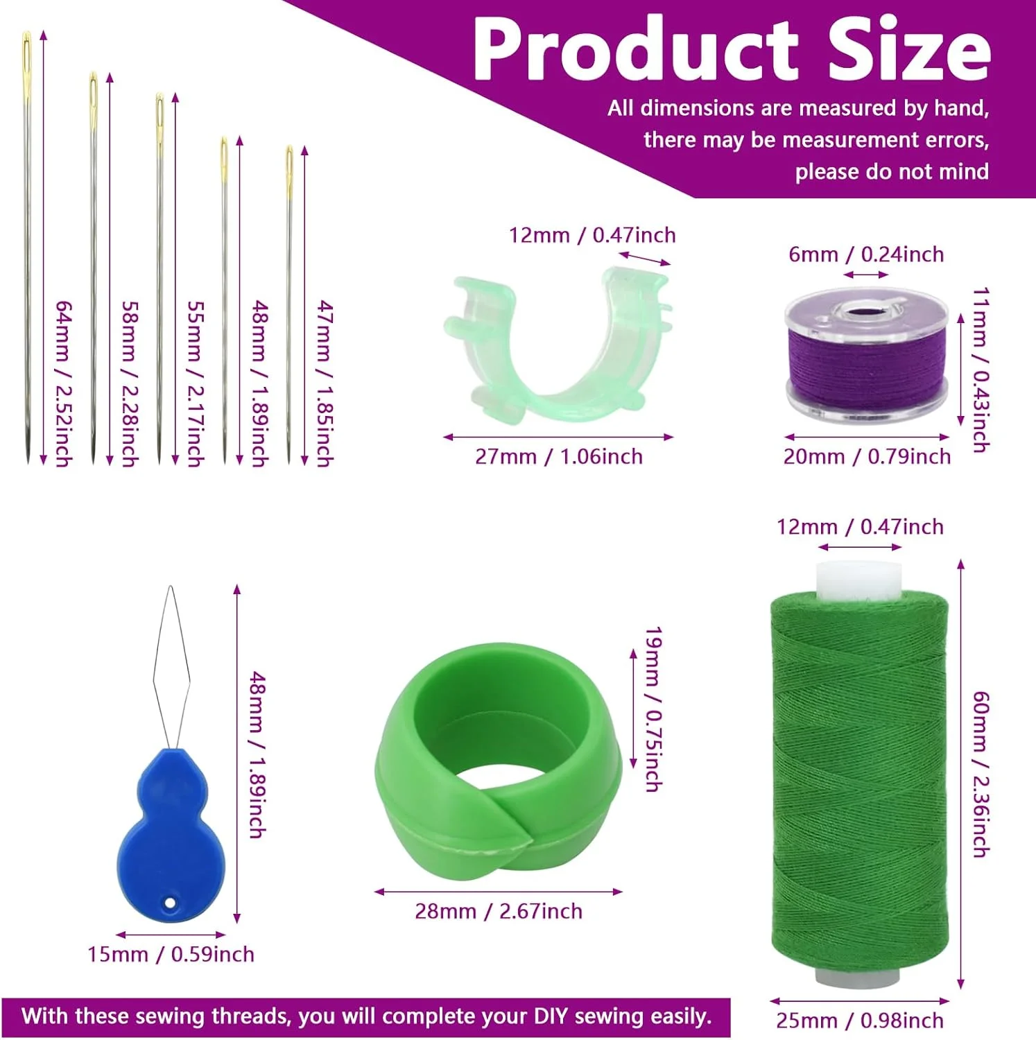 ست نخ خیاطی BDS-HOME شامل 50 عدد نخ در 25 رنگ مختلف با ماسوره های از پیش پیچیده شده، نگهدارنده های قرقره، سوزن و سوزن نخ کن برای خیاطی دستی، گلدوزی، چرخ خیاطی و صنایع دستی DIY