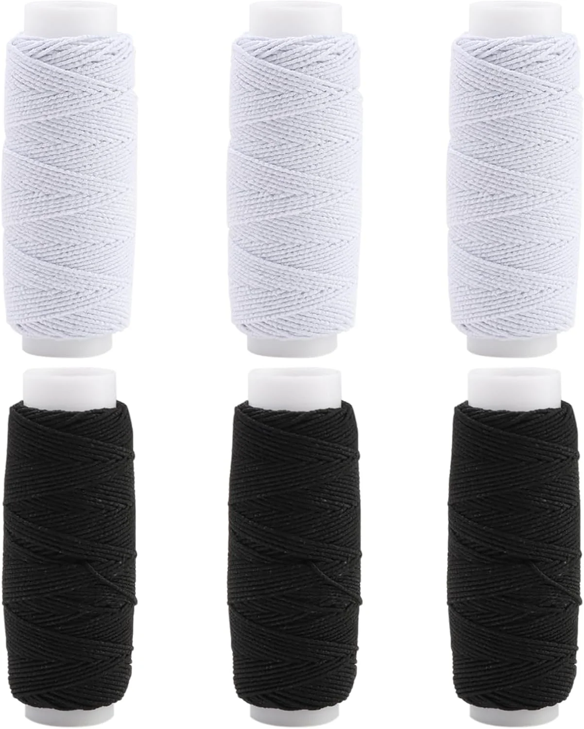 نخ کشی باکیفیت BakeWhiz، 6 عدد نخ الاستیک 25 متری برای خیاطی، نخ پلی استر کشسان قوی برای چرخ خیاطی، بافتنی، ساخت جواهرات (سیاه و سفید)