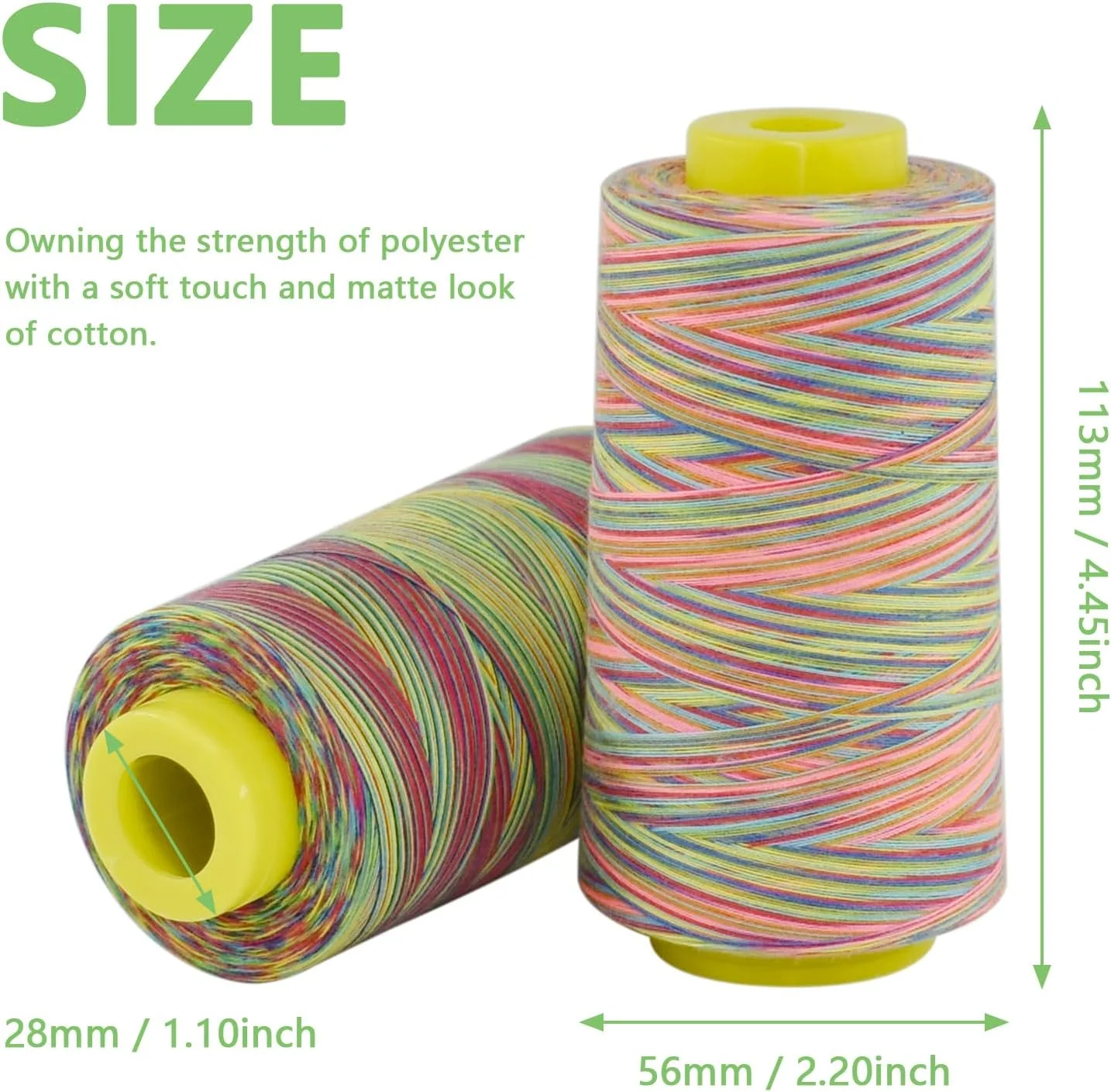 نخ خیاطی سردوز پلی استر رنگین کمانی BDS-HOME، 6 مخروط 3000 یاردی، همه منظوره برای چرخ خیاطی، سردوز، لحاف دوزی، گلدوزی دستی، 40S/2