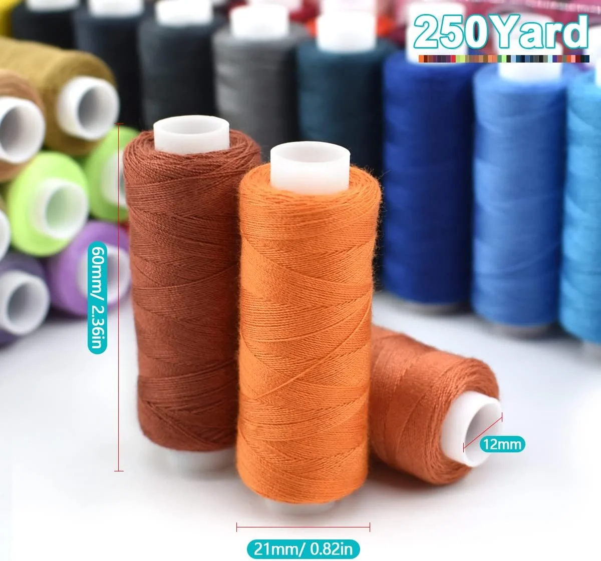 ست نخ خیاطی BDS-HOME، 100 رنگ، نخ پلی استر چند منظوره، 250 یارد در هر قرقره، مناسب برای لحاف دوزی، گلدوزی، خیاطی دستی و ماشینی
