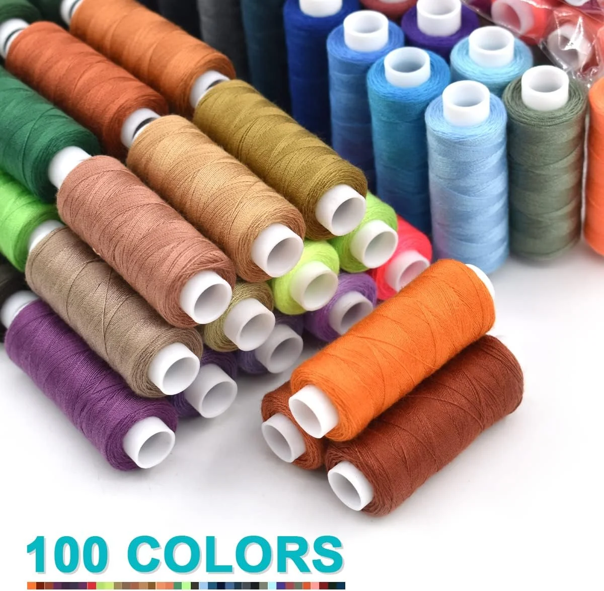 ست نخ خیاطی BDS-HOME، 100 رنگ، نخ پلی استر چند منظوره، 250 یارد در هر قرقره، مناسب برای لحاف دوزی، گلدوزی، خیاطی دستی و ماشینی