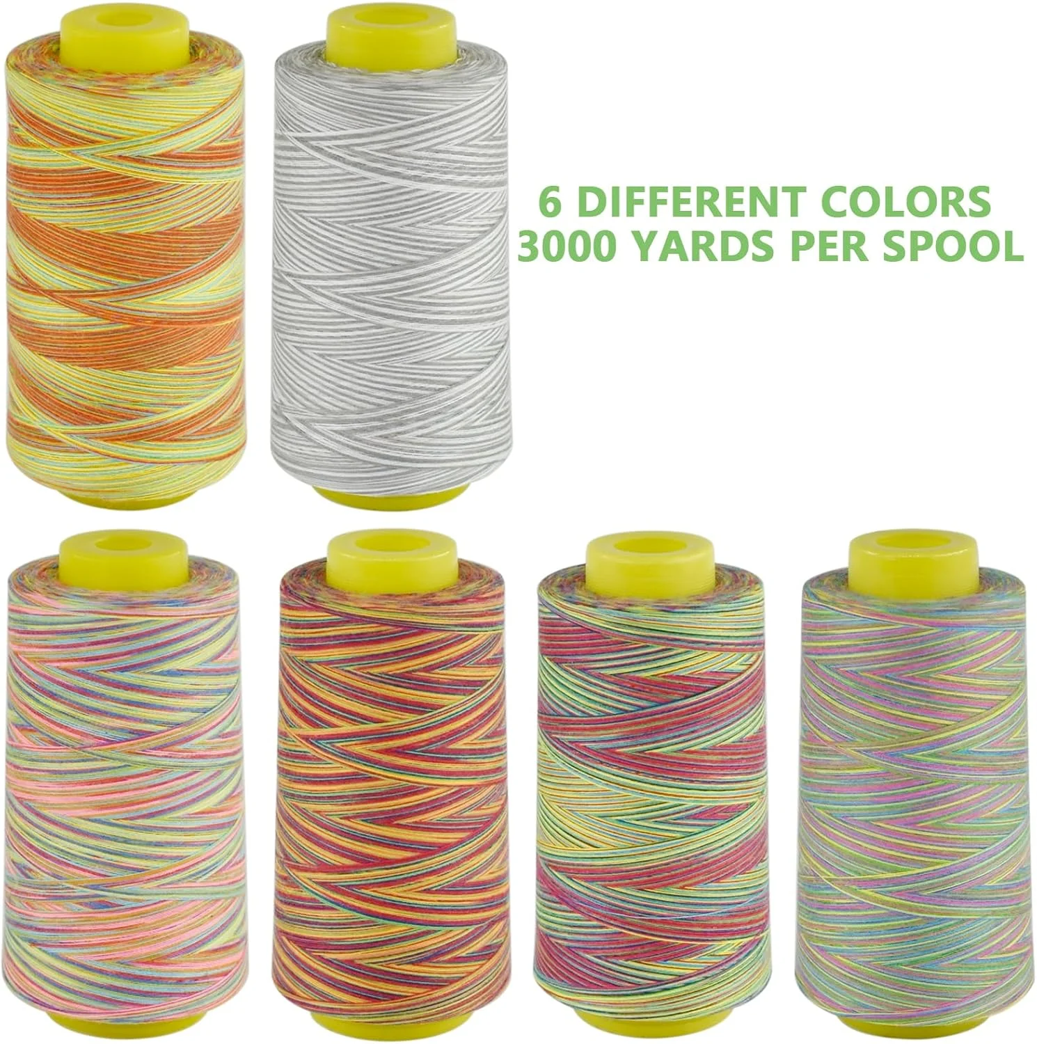 نخ خیاطی سردوز پلی استر رنگین کمانی BDS-HOME، 6 مخروط 3000 یاردی، همه منظوره برای چرخ خیاطی، سردوز، لحاف دوزی، گلدوزی دستی، 40S/2