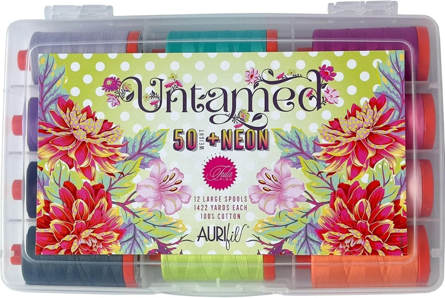 مجموعه نخ Aurifil Untamed 50wt + Neon، ۱۲ ماسوره بزرگ، مجموعه ۱۰۰% پنبه ایده آل برای خیاطی، کاردستی و تکه دوزی