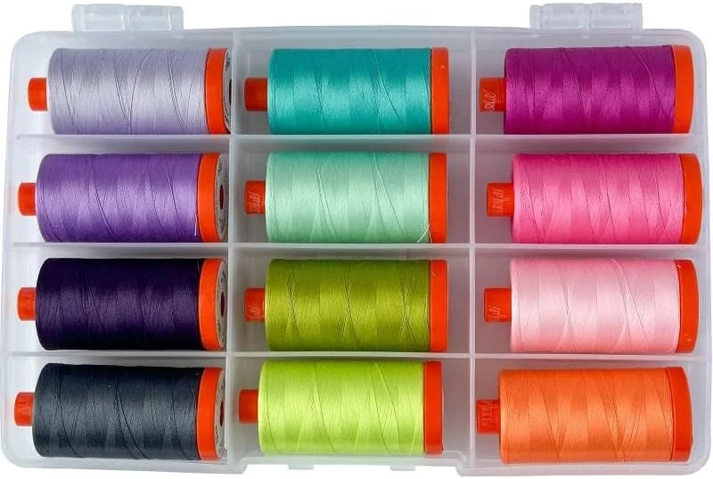 مجموعه نخ Aurifil Untamed 50wt + Neon، ۱۲ ماسوره بزرگ، مجموعه ۱۰۰% پنبه ایده آل برای خیاطی، کاردستی و تکه دوزی