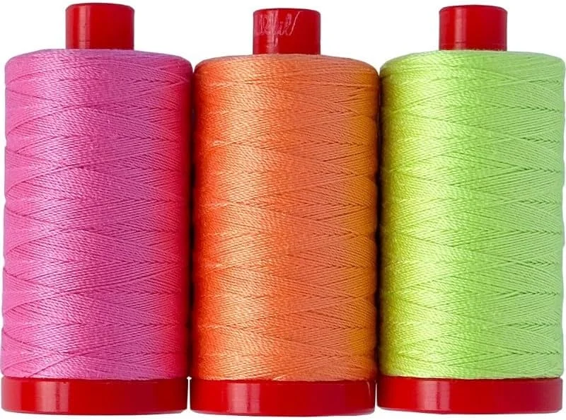 مجموعه نخ نئون Aurifil Untamed 12wt، 3 قرقره بزرگ، مجموعه 100% پنبه ایده آل برای خیاطی، کاردستی و تکه دوزی