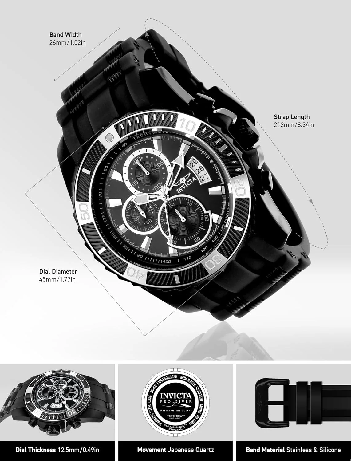 ساعت مچی مردانه اینویکتا Pro Diver 45 میلیمتری استیل ضد زنگ، سیلیکونی کوارتز، مشکی (مدل: 22433) ساعت مچی مردانه اینویکتا Pro Diver 45 میلیمتری استیل ضد زنگ، سیلیکونی کوارتز، مشکی (مدل: 22433)