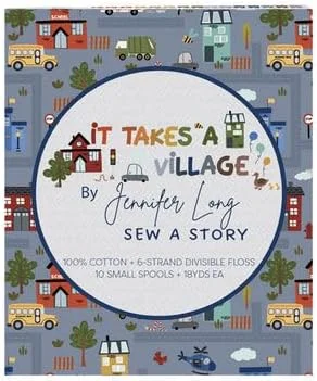 مجموعه طراحان آریفیول، 10 قرقره کوچک نخ دمسه 100% پنبه (18 یارد در هر قرقره) JL30TV10 طرح It Takes a Village اثر جنیفر لانگ - ساخت ایتالیا (L30TV10 It Takes a Village)
