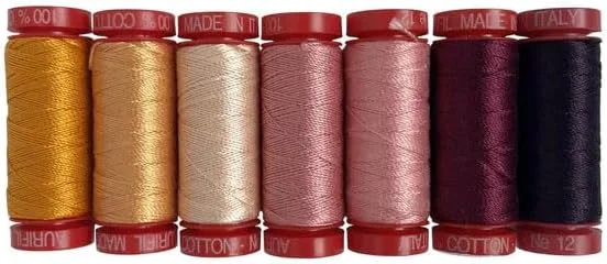 مجموعه طراحان آوریفیل، 7 قرقره کوچک نخ 100% پنبه 12wt (هر کدام 54 یارد) AM12AC7 - Anemone اثر Allie McCathren - ساخت ایتالیا