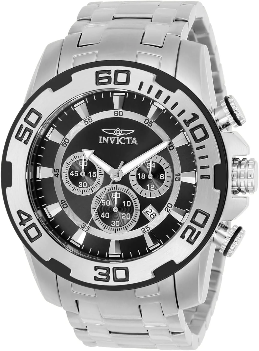 Invicta Men's Pro Diver Quartz Watch with Stainless Steel Strap Green Dial, Silver Dial, Gold, Silver, 26 (Model: 22317, 26077)