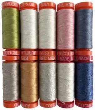 مجموعه نخ های طراح Aurifil، 10 قرقره کوچک متنوع، 100% پنبه JM5012EC10، 8-50wt (هر کدام 220 یارد) 2-12wt (هر کدام 54 یارد) - ساخت ایتالیا
