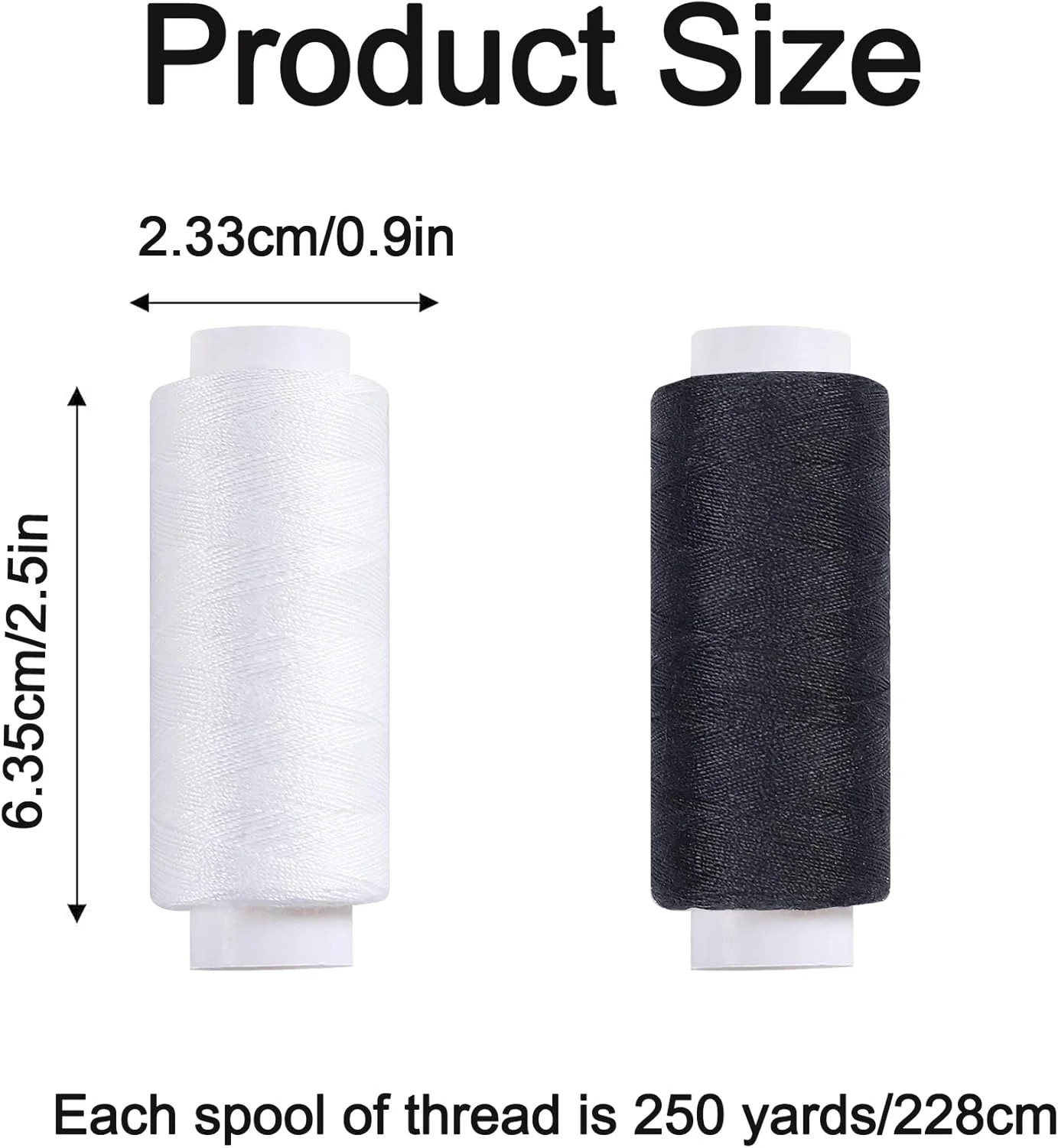نخ خیاطی AUERVO، بسته 6 عددی سیاه و سفید 250 یاردی نخ پلی استر چرخ خیاطی برای خیاطی دستی، ماشینی، نخ چند منظوره با کیفیت عالی