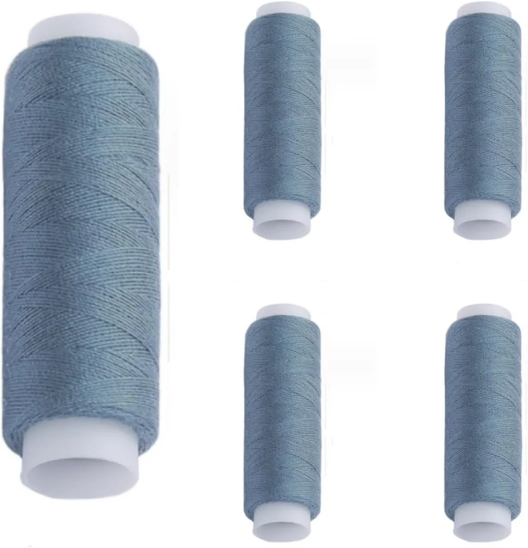 نخ خیاطی ASEANAO، 5 عدد نخ قرقره ای برای گلدوزی و چرخ خیاطی، نخ گلدوزی DIY، نخ خیاطی 120 یارد (خاکستری مایل به آبی)