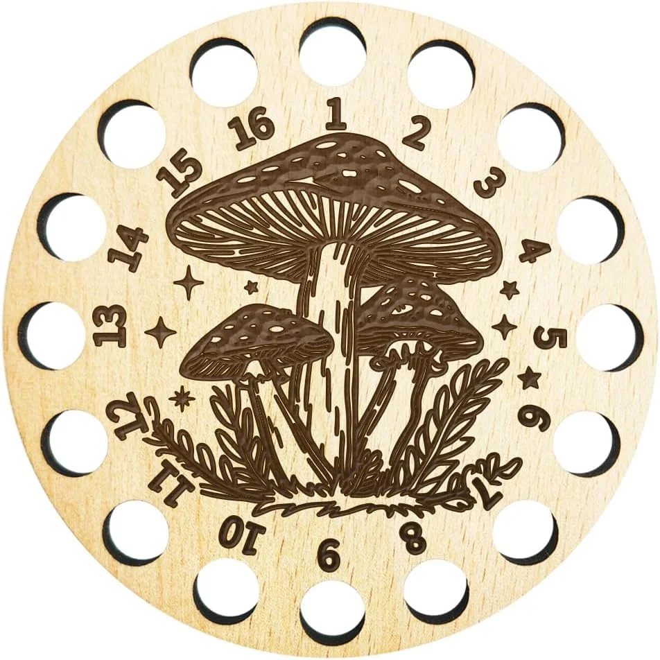 آری کرافت 1 عدد نگهدارنده نخ کوک چوبی، طرح قارچ 16 موقعیت صفحه سیم پیچ نخ گرد تخته نگهدارنده نخ سوزن دوزی چوبی تزئینی برای نخ های خیاطی DIY